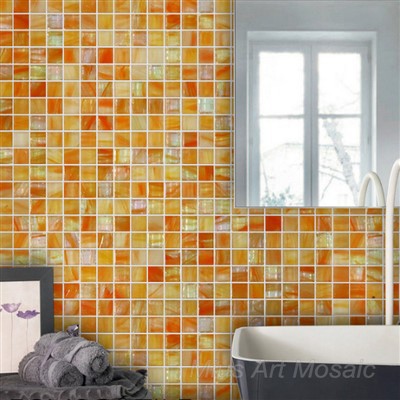 Iridescent Orange Glass Mosaic Tile